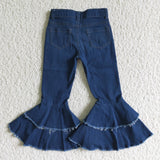 Asymmetric Double Ruffles Flared Girls Jeans Pants