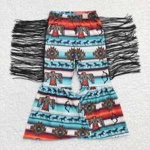 Horse Eagle Aztec Tassels Girls Bell Bottoms Pants