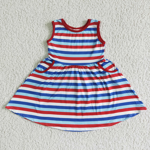 Promotional Stripes Pockets Girls 4th of July Dress