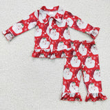 Santa Red Collar Girls Christmas Pajamas