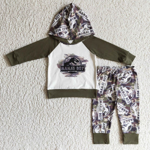 Promotional Camo Dinosaur Green Mama's Boys Fall Hoodie Sets