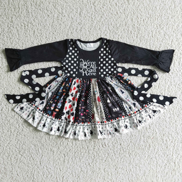 Promotional Cartoon Patchwork Black Polka Dots Girls Halloween Dress