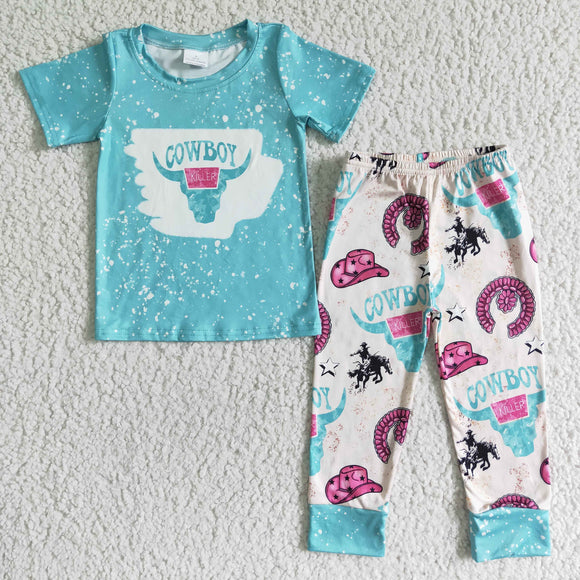 Promotional Cowboy Hat Blue Boys Short Sleeve+Trousers Sets