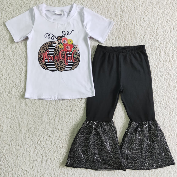 Promotional Thankful Pumpkin Sequins Girls Thanksgiving Outfits