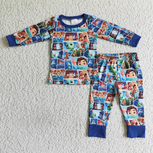 Promotional Cartoon Blue Boys Long Sleeve Pajamas