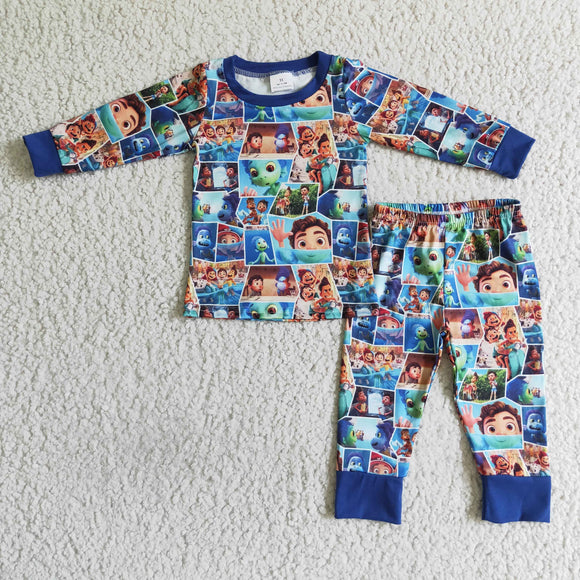 Promotional Cartoon Blue Boys Long Sleeve Pajamas