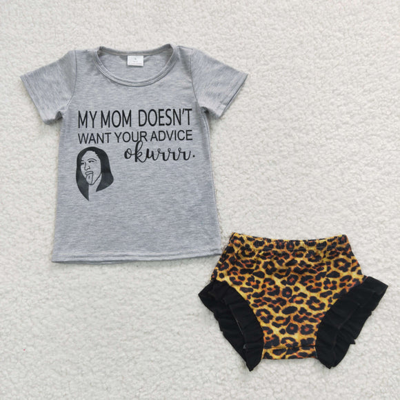 Letters Gray Leopard Print Girls Bummies Sets