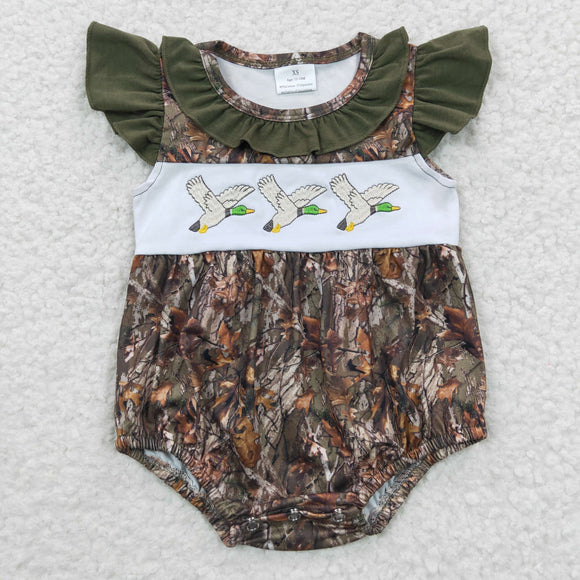 Jungle Hunting Camo Wild Duck Army Green Girls Summer Romper