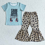 Promotional Cash Leopard Print Girls Short Sleeve+Trousers Sets