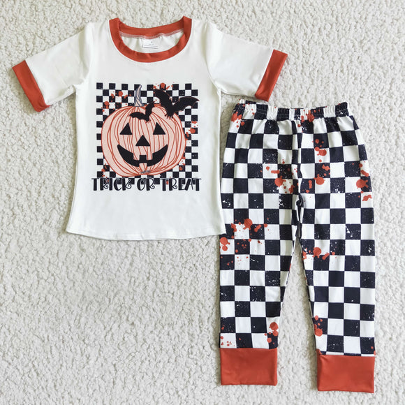 Pumpkin Black White Plaid Boys Halloween Outfits