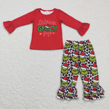 Promotional Cartoon Red Leopard Print Girls Christmas Outfits