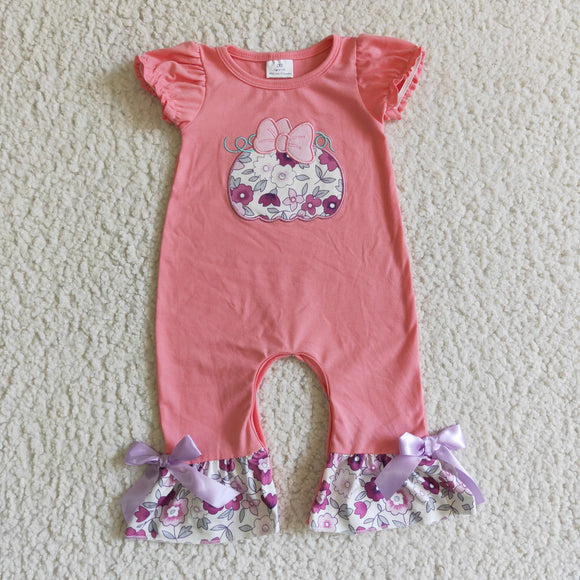Bow Floral Pumpkin Pink White Girls Fall Romper