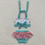 Cartoon Polka Dots Red Plaid Green Girls Swimsuits