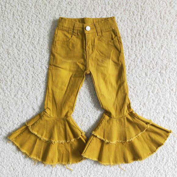 Yellow Bleached Flared Girls Jeans Pants