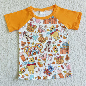 Cartoon Orange White Boys Halloween Top