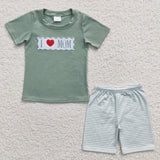 I Love Mom Stripe Green Boys Shorts Sets