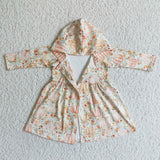 Pumpkin Floral Hoodie Girls Long Sleeve Dress Coat