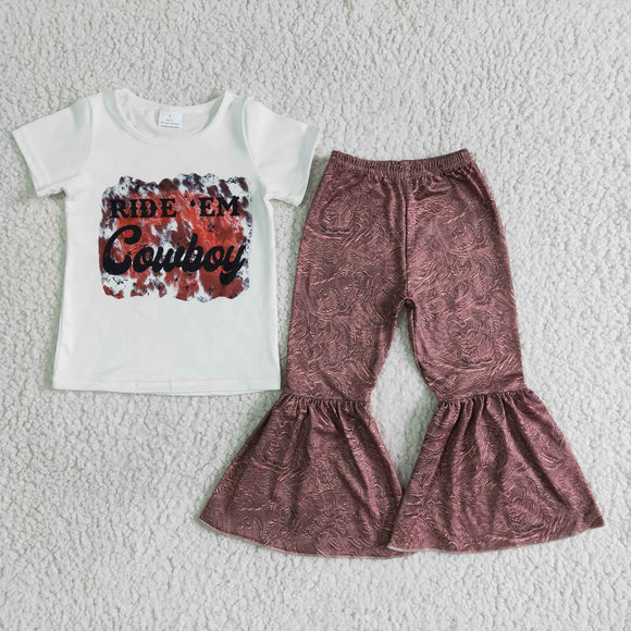 Promotional Ride Cowboy White Girls Short Sleeve+Trousers Sets
