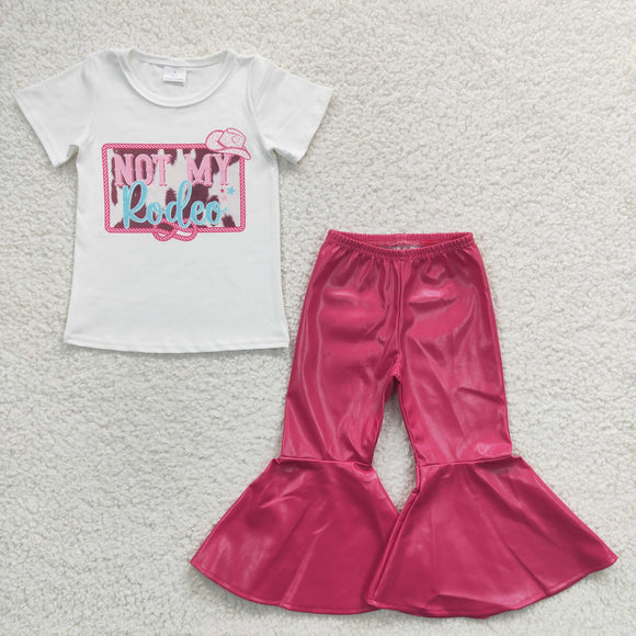 Not my rodeo Hat White Hot Pink Leather Girls Short Sleeve+Trousers Sets