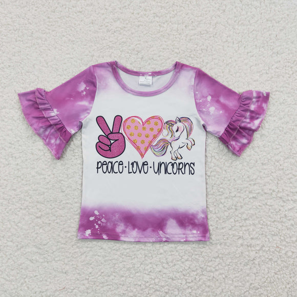 Peace Love Unicorns Purple Girls Short Sleeve Top
