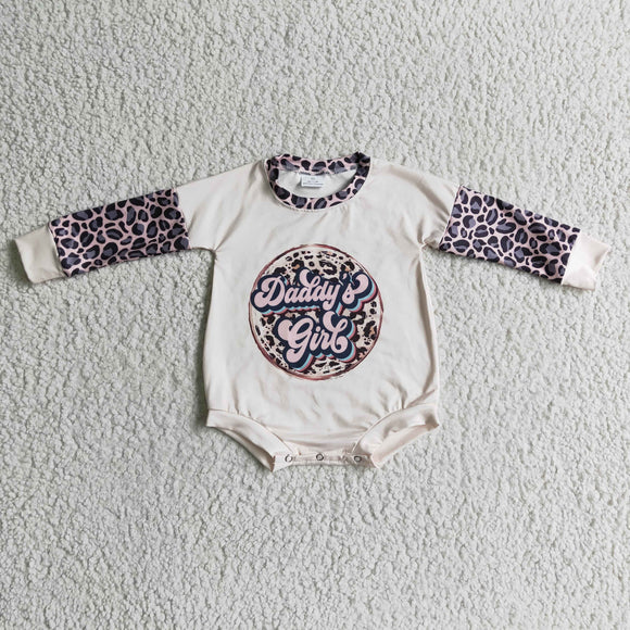 Daddy's Girl Letters Leopard Print Pink Girls Fall Romper