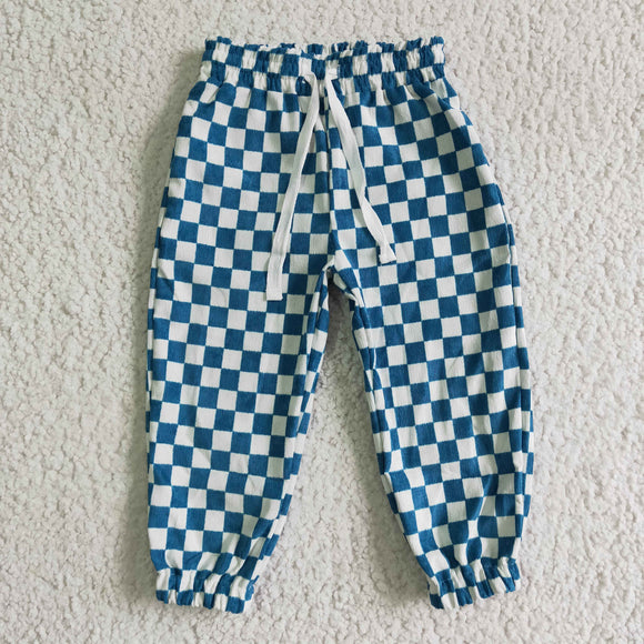 Blue Plaid White Kids Pants