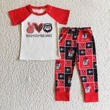 Football Team Dogs Red Boys Short Sleeve+Trousers Sets