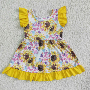 Promotional Sunflower Yellow Girls Flutter Sleeve Dress