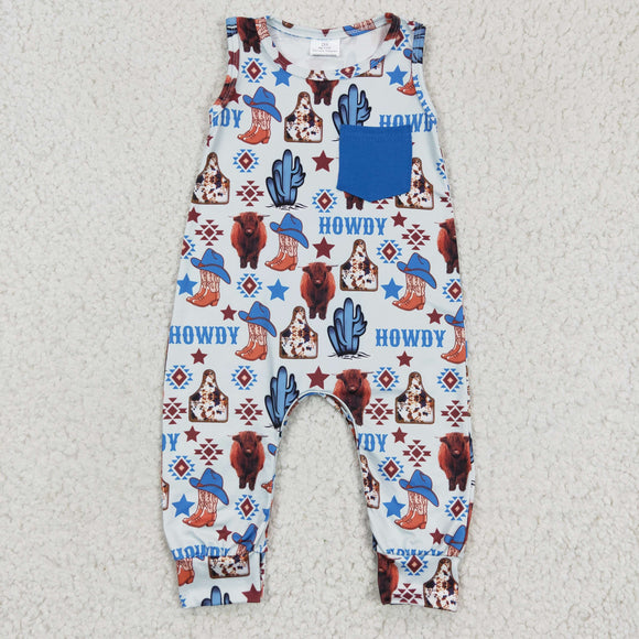 Howdy Cowboy Boots Boys Summer Romper