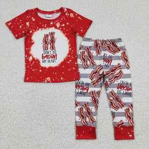 Promotional Don't go bacon my heart Red Boys Short Sleeve+Trousers Sets