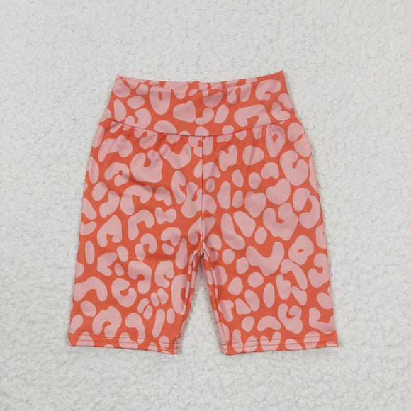 Leopard Print Orange Girls Cycling Shorts