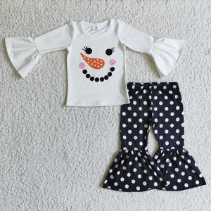 Promotional Snowman White Polka Dots Black Girls Christmas Outfits