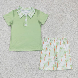 Carrot Green Plaid Boys Easter Outfits