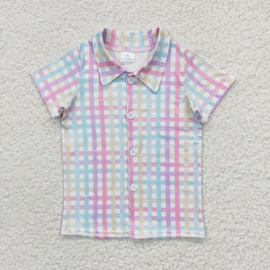 Colorful Plaid Boys Short Sleeve Top