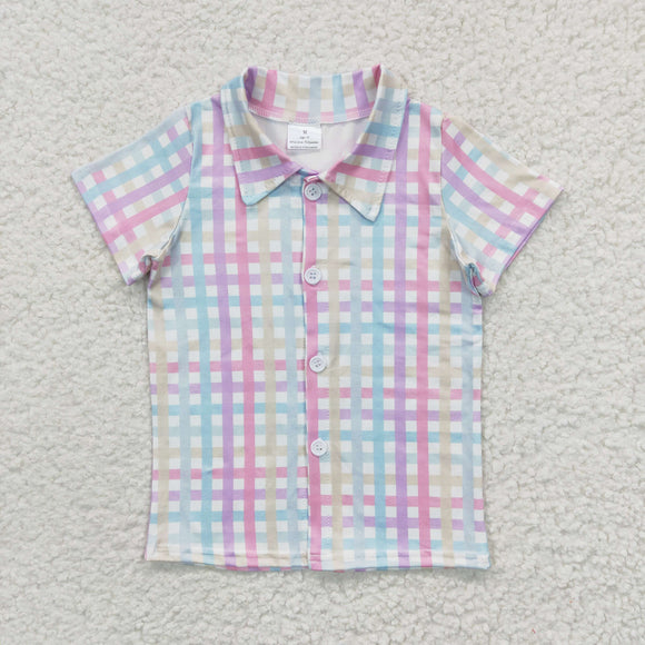 Colorful Plaid Boys Short Sleeve Top