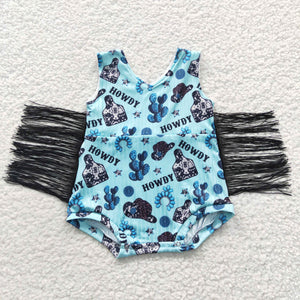 Howdy Gem Hat Tassels Sky Blue Summer Romper