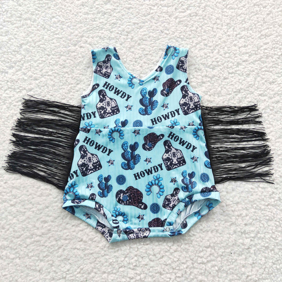 Howdy Gem Hat Tassels Sky Blue Summer Romper