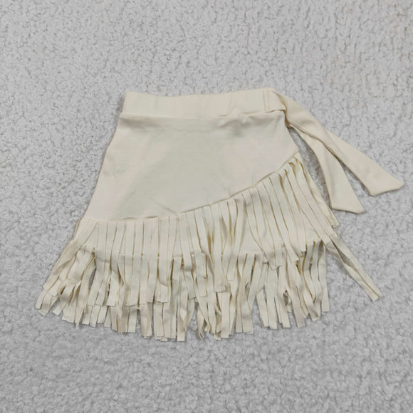 Solid Beige Tassels Girls Skirts