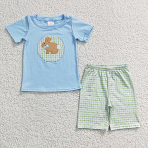 Bunny Plaid Sky Blue Boys Easter Outfits