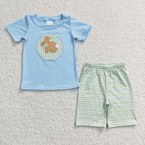 Bunny Plaid Sky Blue Boys Easter Outfits