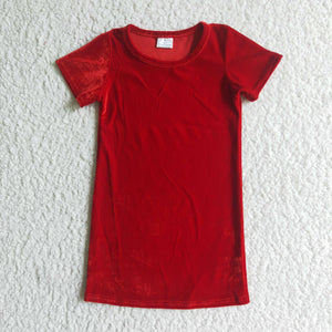 Red Girls Short Sleeve Velvet Dress