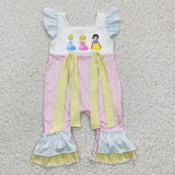 Cartoon Princess Pink Stripe Bows Girls Summer Romper