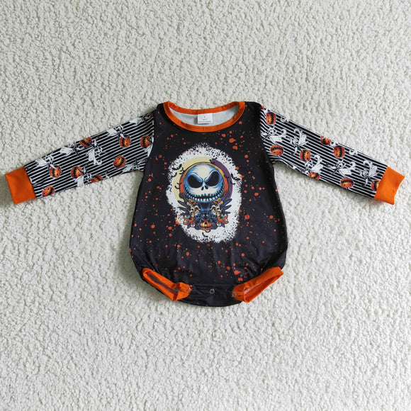 Cartoon Stripes Black Orange Halloween Romper