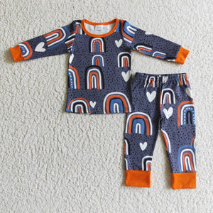 Promotional Kids Mommy & Me Rainbow Navy Girls Long Sleeve Pajamas