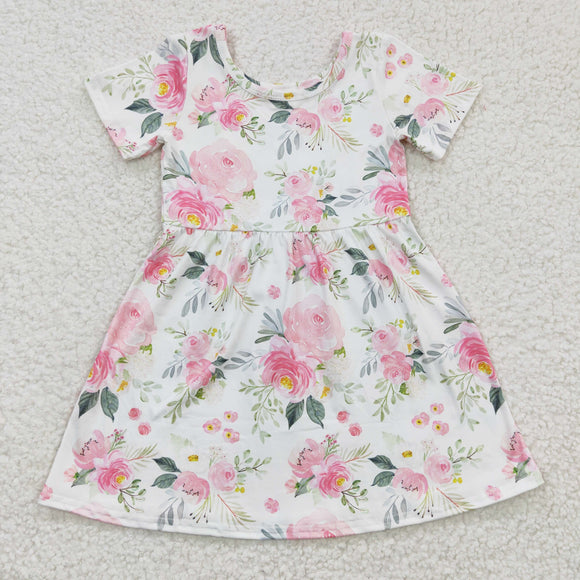 Promotional Floral White Girls Short Sleeve Dress