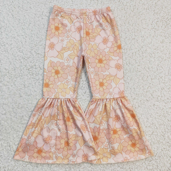 Floral Pink Girls Milk Silk Bell Bottoms Pants