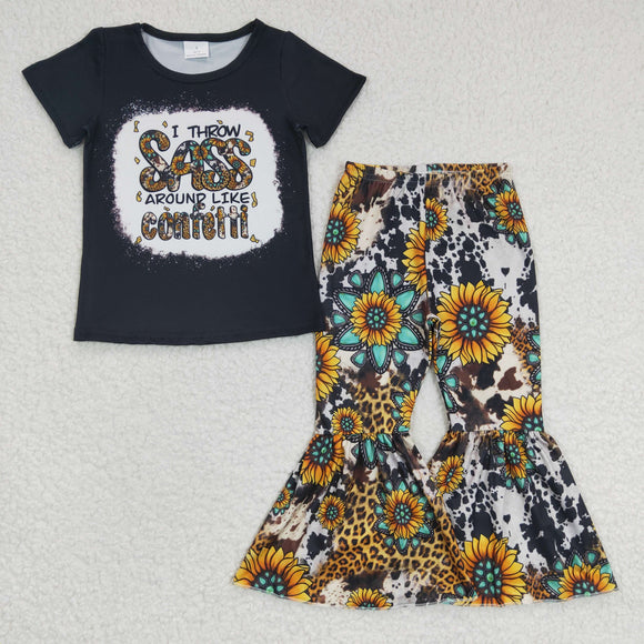 sass confetti Sunflower Black Girls Short Sleeve+Trousers Sets
