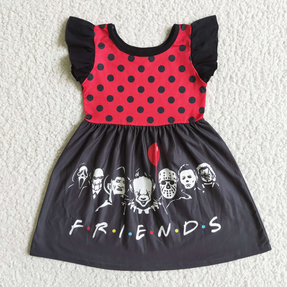 Friedns Letters Red Black Girls Halloween Dress