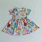 Promotional Cartoon Tie Dye Girls Short Sleeve Dress