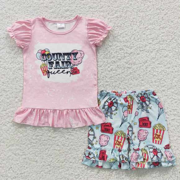 County Fair Queen Food Pink Girls Shorts Sets